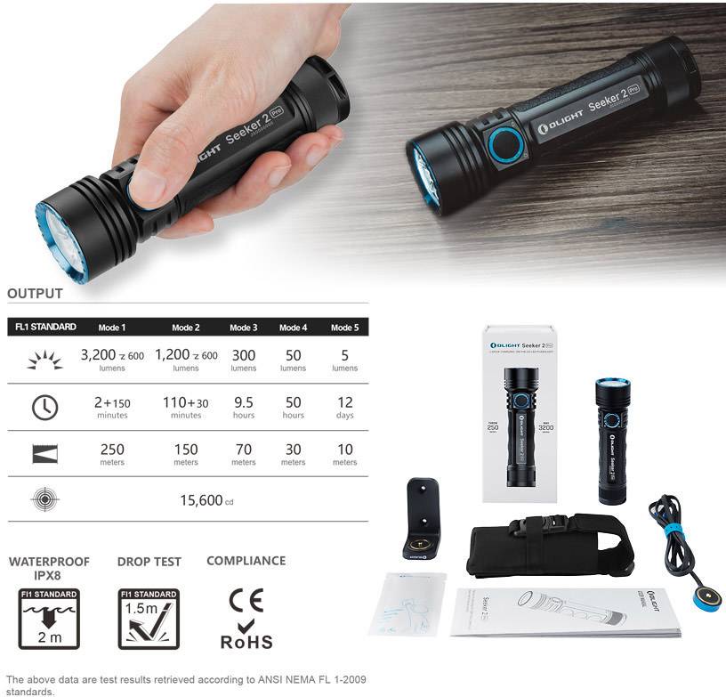 OLight Seeker 2 Pro LED Taschenlampe akkubetrieben 3200lm 198g