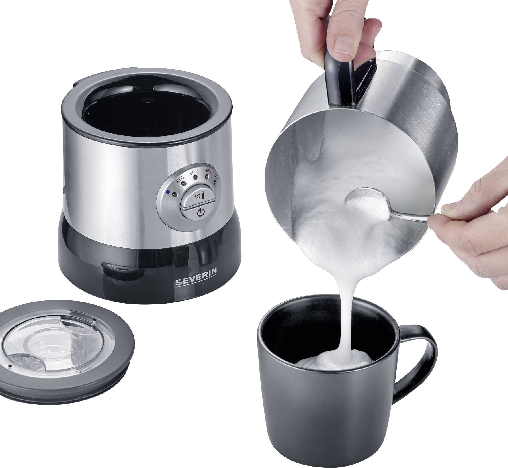 Severin SM 3583 Induktions-Milchaufschäumer Edelstahl (gebürstet), Schwarz 500 W