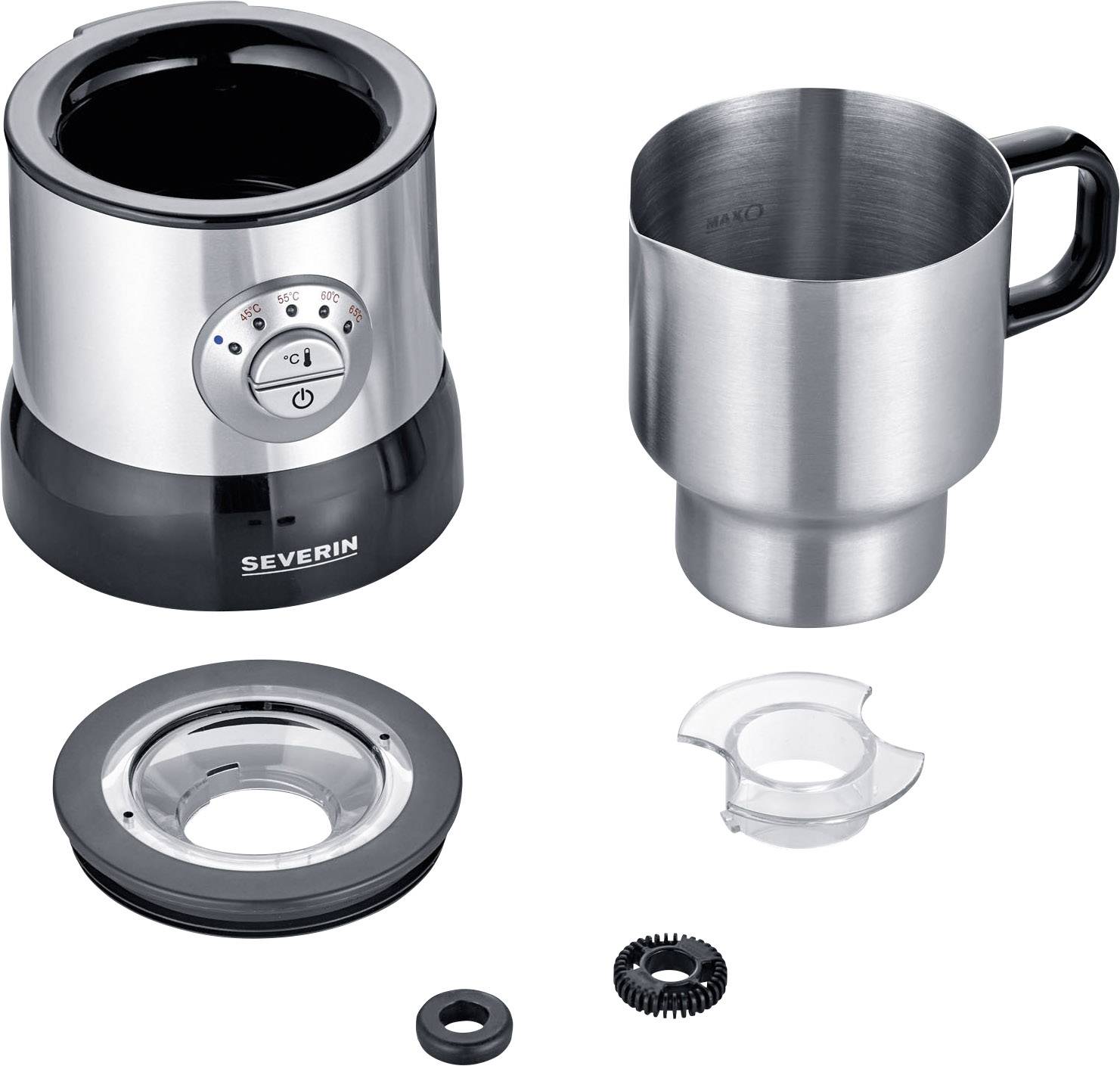 Severin SM 3583 Induktions-Milchaufschäumer Edelstahl (gebürstet), Schwarz 500 W