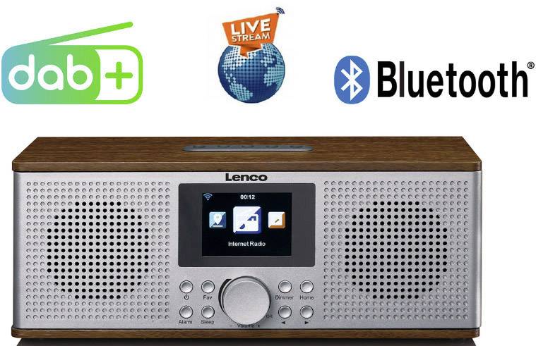 Lenco DIR-170 Internet Tischradio DAB+, UKW, Internet AUX, Bluetooth®, USB, Internetradio Walnuss