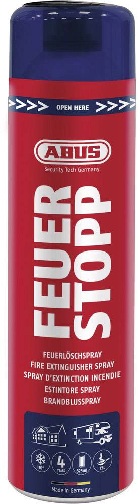 Rote Spraydose mit der Aufschrift 'FEUER STOPP', ein Brandschutzprodukt zum Löschen von kleinen Bränden.