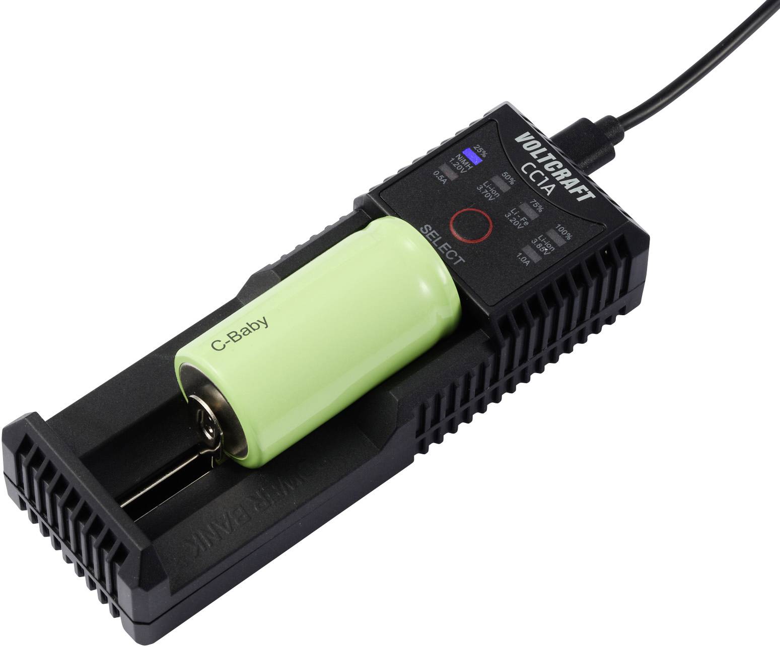 VOLTCRAFT CC1A Rundzellen-Ladegerät NiMH, LiIon, LiFePO, NiCd Mignon (AA), Micro (AAA), Baby (C), 10440, 10500, 12500, 12650
