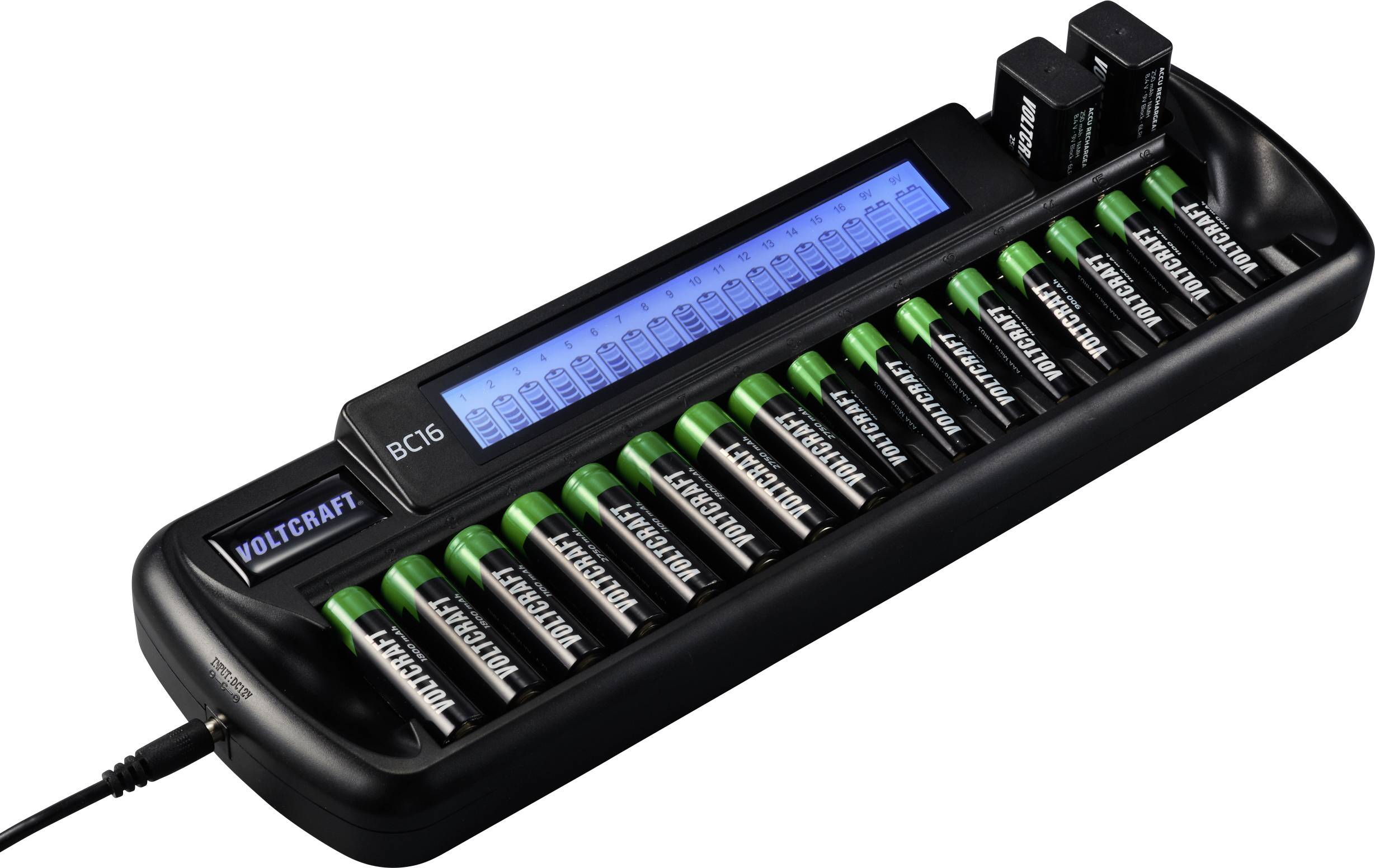 VOLTCRAFT BC16 Rundzellen-Ladegerät NiMH, LiIon Mignon (AA), Micro (AAA), 9V Block