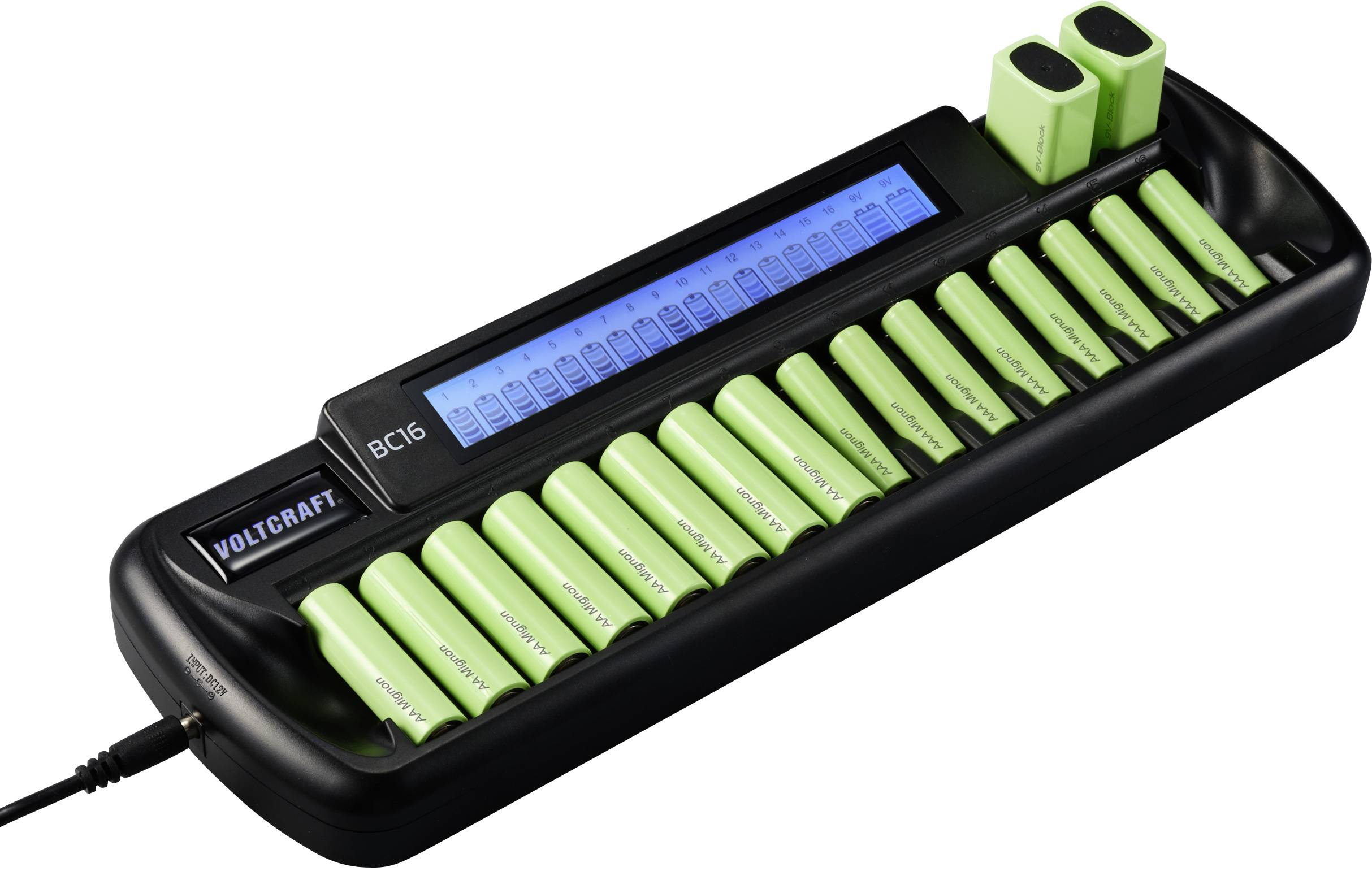 VOLTCRAFT BC16 Rundzellen-Ladegerät NiMH, LiIon Mignon (AA), Micro (AAA), 9V Block