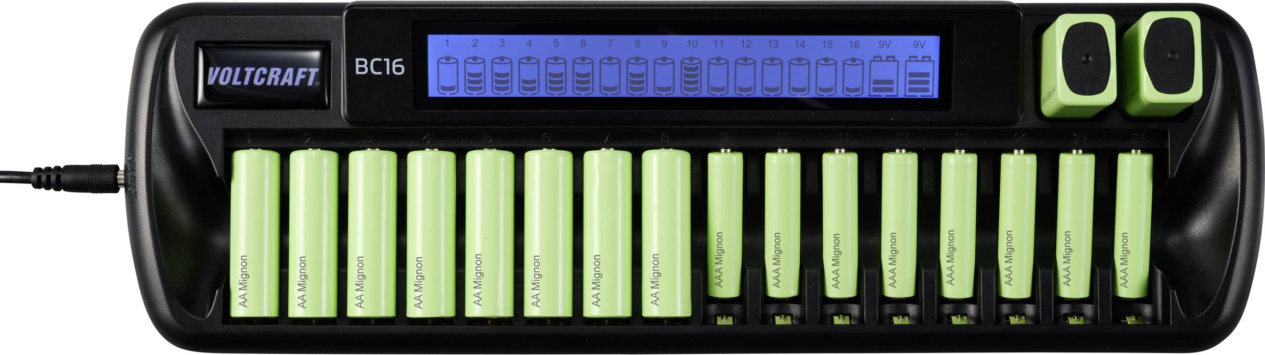 VOLTCRAFT BC16 Rundzellen-Ladegerät NiMH, LiIon Mignon (AA), Micro (AAA), 9V Block