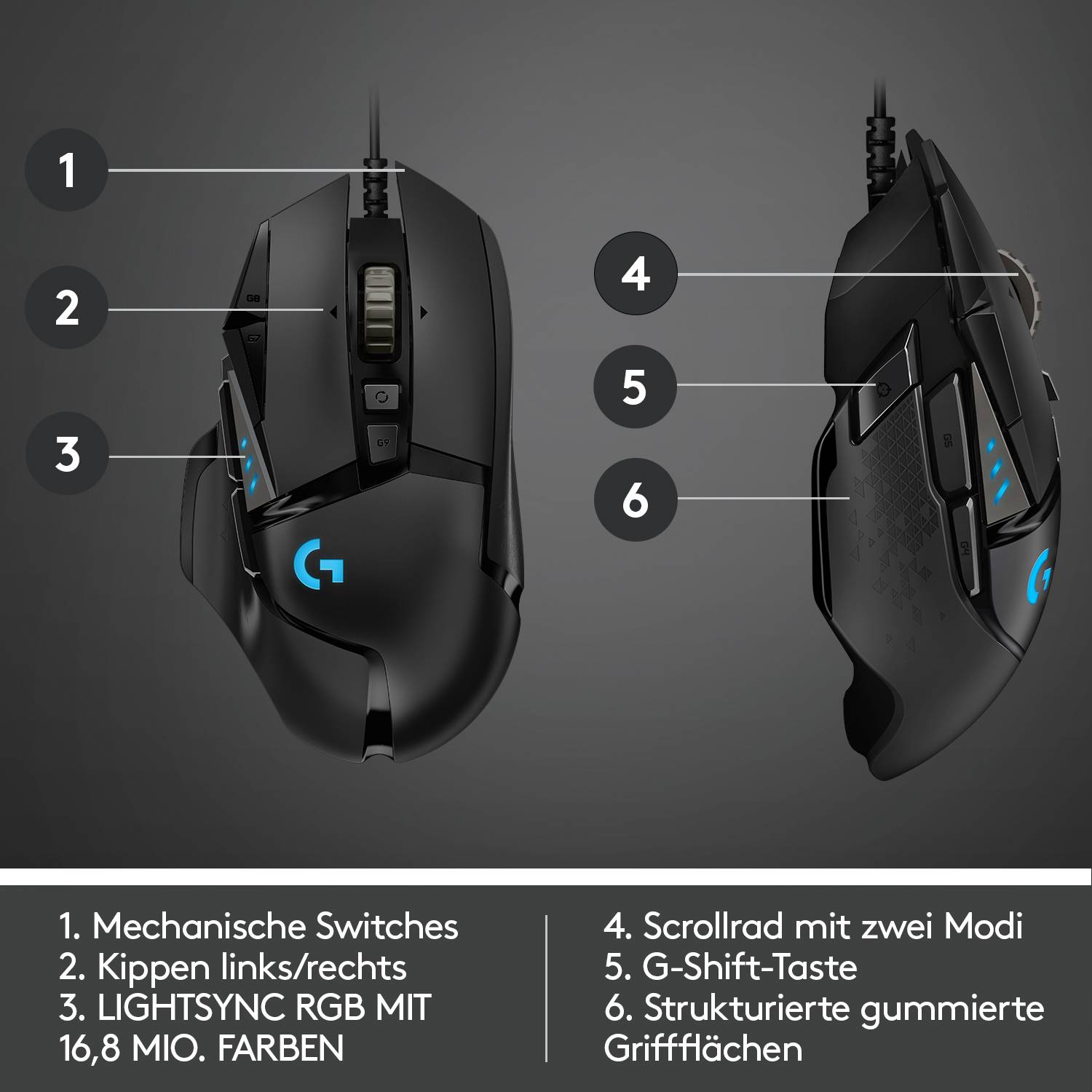 Logitech G502 Hero Gaming-Maus USB Optisch Schwarz 11 Tasten 16000 dpi Beleuchtet, Integrierter Profilspeicher, Gewichts-Tuning