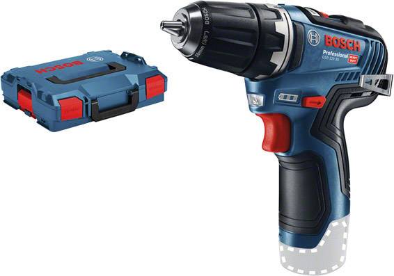 Akkubohrschrauber mit Koffer, blau-schwarz, Marke Bosch, Modell GSR 12V-15. Kompakt, ergonomisch, für professionelle Anwendungen gedacht.