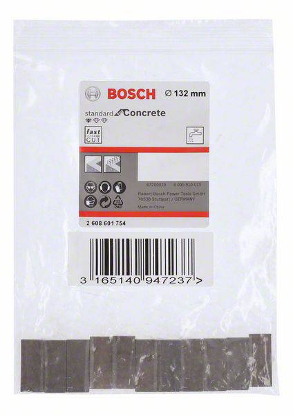 Eine Verpackung mit Steinbohrerbits von Bosch, 132 mm, für Beton. Die Verpackung zeigt das Bosch-Logo und Produktinformationen.