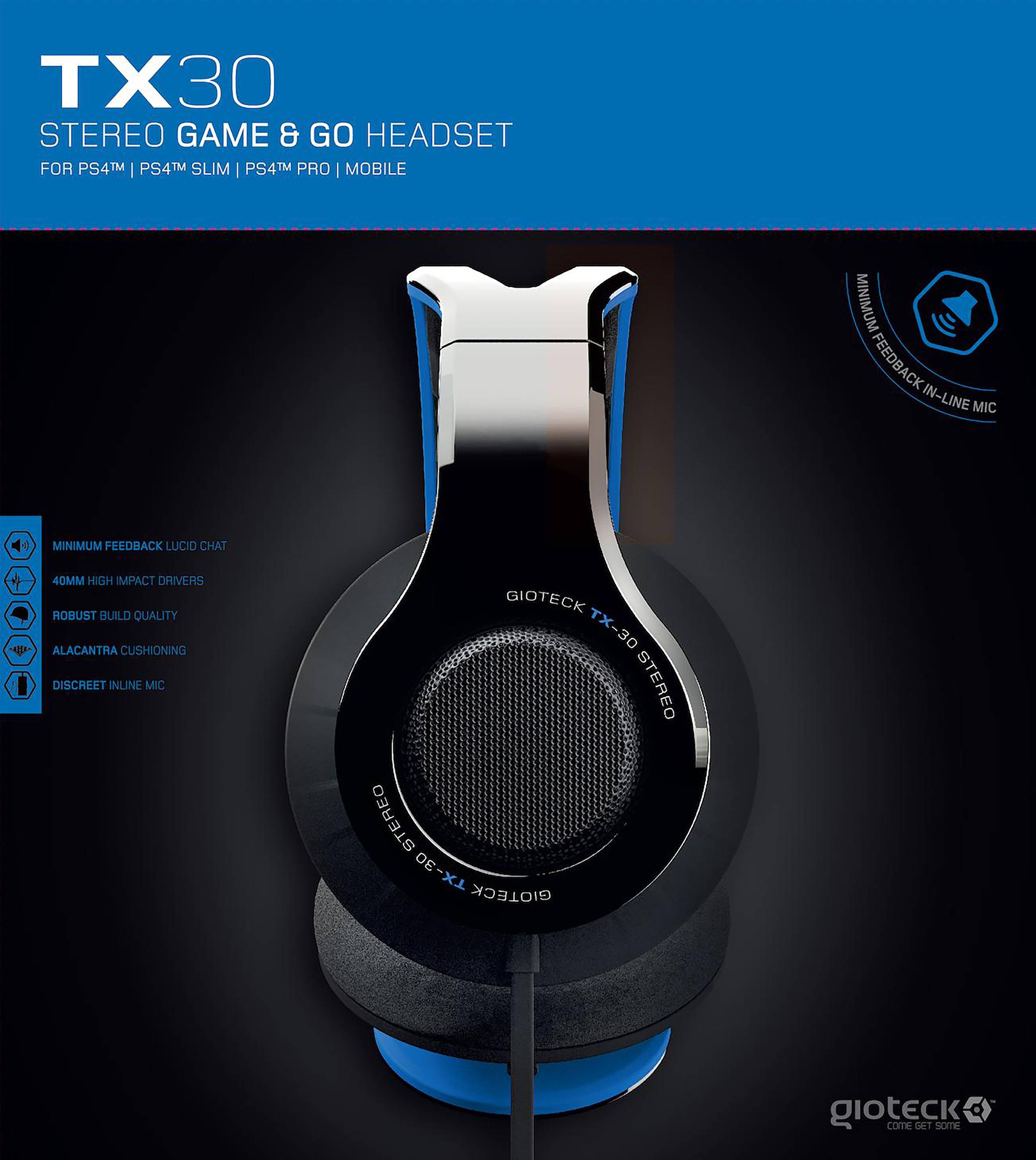 Gioteck TX-30 Over Ear Headset kabelgebunden Stereo Schwarz, Blau Gaming