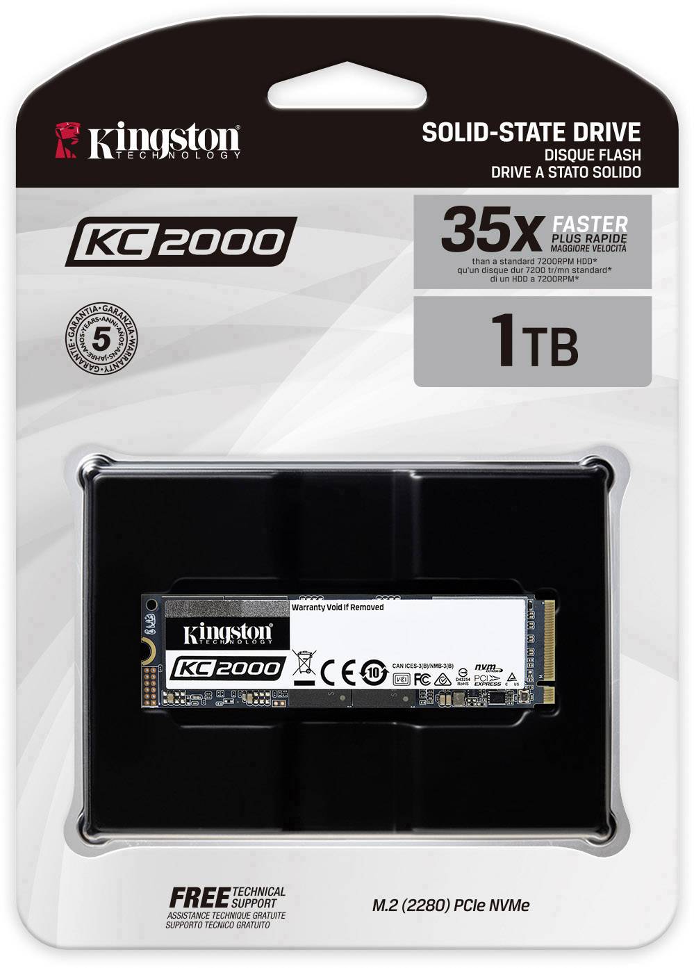 Kingston KC2000 1TB Interne M.2 PCIe NVMe SSD 2280 M.2 NVMe PCIe 3.0 x4 Retail SKC2000M8/1000G
