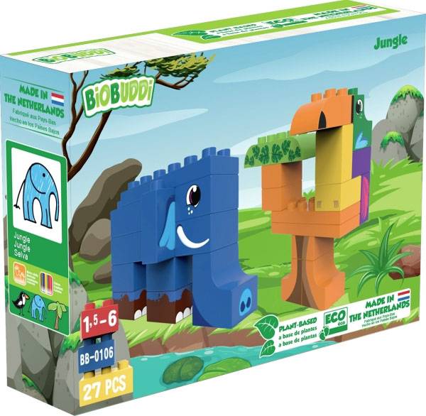 BiOBUDDi Bauset Tierwelt Dschungel 27tlg Holzbaukasten