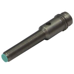 Ein grauer, metallischer Schraubbolzen mit Gewinde und einem flachen, grünen Kopf. Hauptsächlich für mechanische Befestigungen.