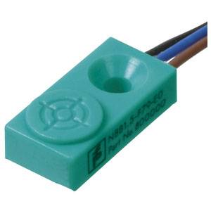 Ein rechteckiger, türkisfarbener Sensor mit einem Kabelanschluss. Auf der Oberfläche befindet sich eine kreisförmige Struktur.