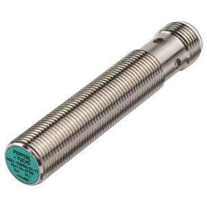 Ein langer, metallischer zylindrischer Sensor mit Rillen und einer grünen Kappe.