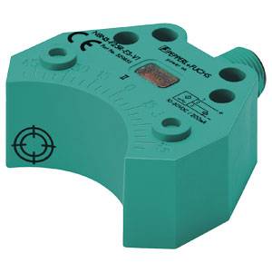 Ein grüner Rechtecksensor mit CE-Kennzeichnung und technischer Beschriftung, zeigt Skalen- und Funktionsanzeigen, Herstellername sichtbar.