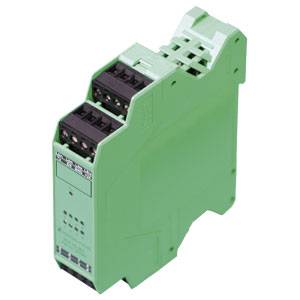 Ein grünes elektronisches Gerät mit mehreren Anschlussklemmen und einem robusten Gehäuse, typischerweise für Industrieanwendungen verwendet.