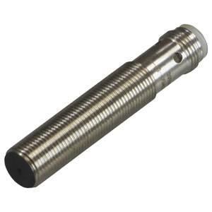 Ein zylindrischer Metallsensor mit glatter Oberfläche und abgerundetem Ende, oft verwendet in industriellen Anwendungen zur Objekterkennung.