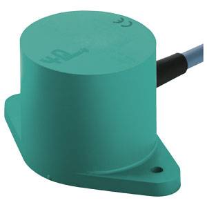 Ein zylindrischer, grüner Sensor mit Kabelanschluss. Der Sensor ist für industrielle Anwendungen zur Positions- oder Bewegungserkennung gedacht.