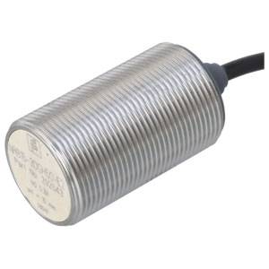 Induktiver Näherungsschalter aus Metall mit geriffeltem Gehäuse und Kabel; Erkennung von Objekten ohne Kontakt.