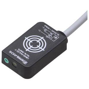 Ein rechteckiger Sensor mit Kabel, schwarzes Gehäuse, und Symbolen sowie Spezifikationen auf der Oberseite. Geeignet für Geräteanwendungen.