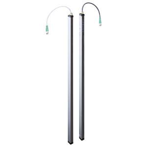 Zwei vertikale LED-Röhren mit Kabelverbindungen oben, geeignet für Beleuchtung oder industrielle Anwendungen.