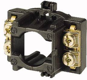 Ein schwarzer elektrischer Lampenhalter mit Schraubklemmen zur Befestigung, für industrielle oder handwerkliche Anwendungen.