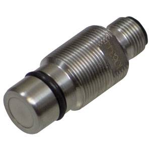 Nahaufnahme eines zylindrischen Metallteils mit Gewinde und einem schwarzen Dichtungsring. Es wird häufig in mechanischen Systemen verwendet.