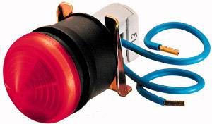 Eine rote Signalleuchte mit zwei blauen Kabeln zum Anschließen. Sie ist für die Anzeige von Betriebs- oder Warnsignalen konzipiert.