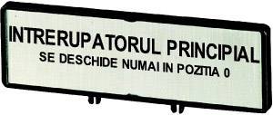 Ein rechteckiges Schild auf Rumänisch mit der Aufschrift: 'Der Hauptschalter wird nur in Position 0 geöffnet'.
