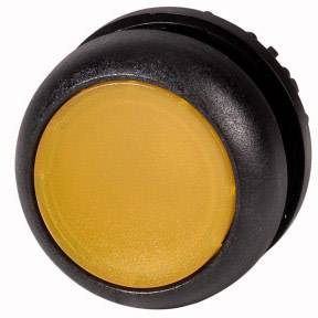 Runder, orangefarbener Knopf mit schwarzem Rand. Möglicherweise Teil eines elektronischen Geräts oder Schalters.