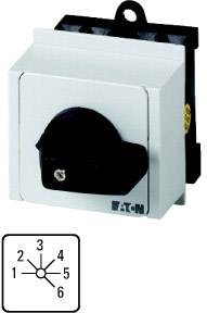 Drehschalter mit Symbol: Positionen 1-6. Funktion: Steuerung elektrischer Geräte. Hersteller: Eaton. Hauptbestandteil schwarz und silber.