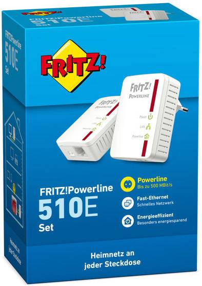 AVM FRITZ!Powerline 510E - Powerline Adapterkit - HomePlug AV (HPAV) - an Wandsteckdose anschließbar (Packung mit 2)