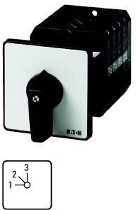 Drehschalter in drei Positionen: 1, 2, und 3. Links ein Diagramm zeigt die Positionen als 1 (unten), 2 (links oben), 3 (rechts oben).