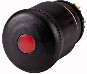 Ein schwarz-roter Druckknopf.