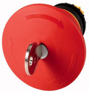 Roter Not-Aus-Schalter mit Schlüssel.