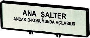 Schild mit der Aufschrift: ANA ŞALTER. Ancak O-konumunda açılabilir.