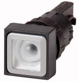 Ein quadratischer Druckschalter mit schwarzem Gehäuse und transparenter Taste, geeignet für elektronische Geräte oder Steuerungspanels.