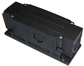 Ein schwarzes, rechteckiges elektrisches Bauteil mit Montageöffnungen an den Enden. Es hat eine glatte Oberfläche und ein symmetrisches Design.