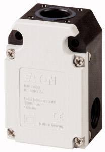 Ein weißer elektrischer Endschalter mit schwarzem Gehäuse, hergestellt von der Firma Eaton, erkennbar durch das Logo auf der Vorderseite.