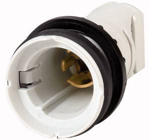 Ein weißer und schwarzer elektrischer Stecker mit einer einzelner Metallklemme im Inneren, verwendet für die Verbindung von Kabeln.