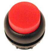 Ein großer, runder roter Knopf auf einem schwarzen Sockel. Signalisiert normalerweise eine Alarm- oder Notfallfunktion.