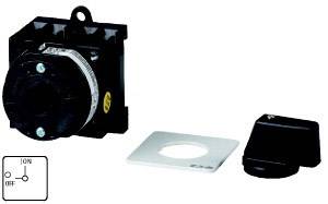 Drehschalter mit Beschriftung 'I ON' und 'O OFF', abnehmbarem Abdeckrahmen und Bedienknopf. Geeignet für elektrische Steuerungsanwendungen.