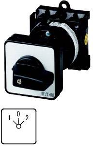 Drehschalter mit drei Positionen: 0 (aus), 1 (ein), 2 (zusätzliche Einstellung). Schalter ist schwarz mit weißer Front.