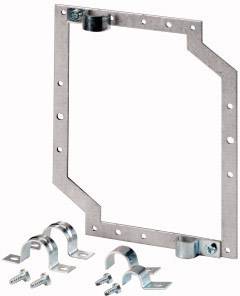 Metallrahmen-Set mit Schrauben und Halterungen, geeignet zur Befestigung an einer Wand oder anderen flachen Oberflächen.