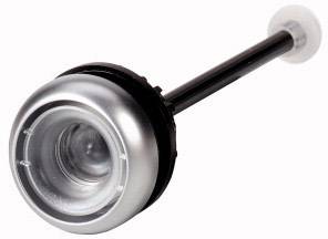 Eine silberne Luftpumpe mit langem Griff und rundem Lüftungsmechanismus, geeignet für Reifenaufblähung.