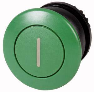 Grüner runder Knopf mit vertikalem Strichsymbol; vermutlich ein Ein-/Ausschalter.
