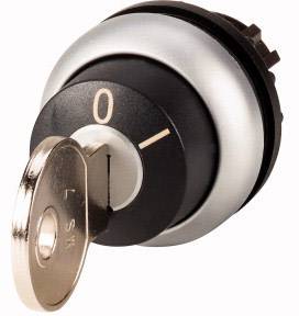 Ein Metallzündschloss mit eingesetztem Schlüssel, der auf die Position '0' gedreht ist. Der Schlüssel hat die Gravur 'LSK'.