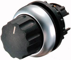 Ein schwarzer Drehknopf mit silberner Umrandung, verwendet zur Steuerung oder Einstellung an elektronischen Geräten.