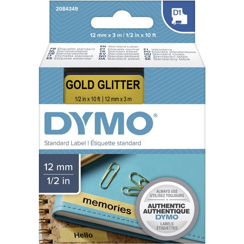 DYMO Schriftband D1 2084349 Bandfarbe: Gold Schriftfarbe:Schwarz 12 mm 3 m