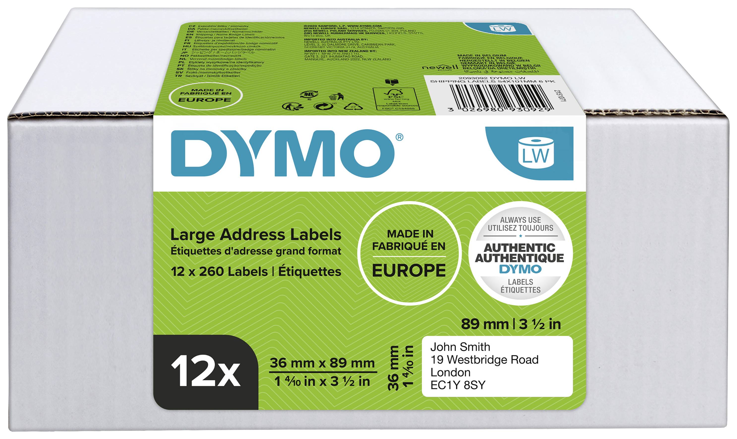 DYMO Etiketten Rolle Kombi-Pack 2093093 2093093 89 x 36mm Papier Weiß 3120 St. Permanent haftend Adress-Etiketten